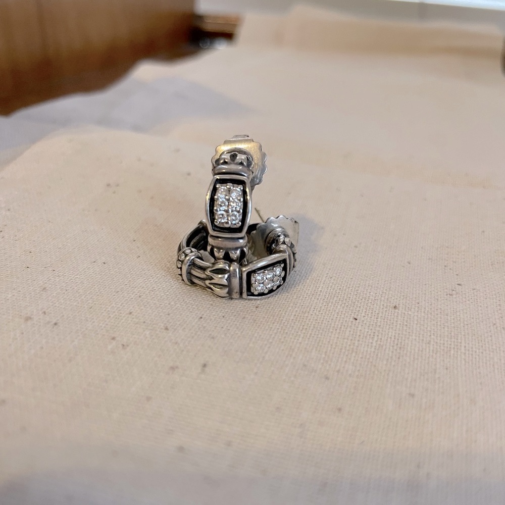 Lagos Caviar Diamond and Sterling Silver Hoops
